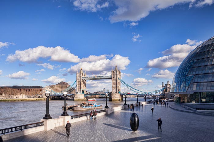 Tower Bridge and City Hall, London, England.