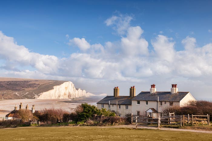 The Seven Sisters, Sussex, England, UK, and the famous coastguard cottages.