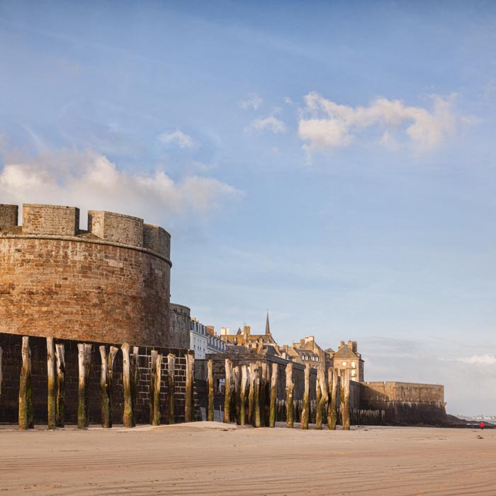 The ramparts and town of Saint Malo, Brittany, France, from the beach.