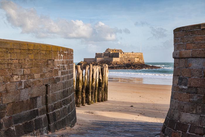 Saint Malo ramparts and beach, and Fort National.