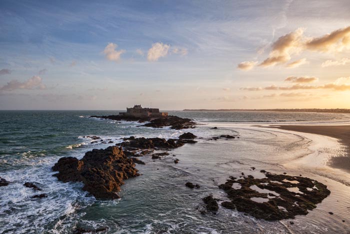 Fort National, Saint Malo, Brittany, France, at sunrise.