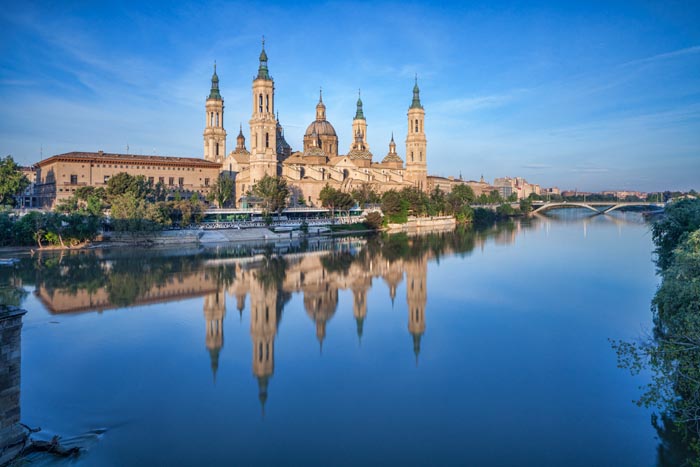 Basilica of Our Lady of the Pillar and the River Ebro, Zaragoza, Aragon, Spain.