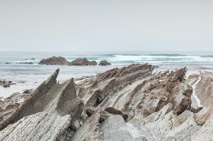Flysch formations at Sopalana Beach, Sopalana, Basque Country, Spain