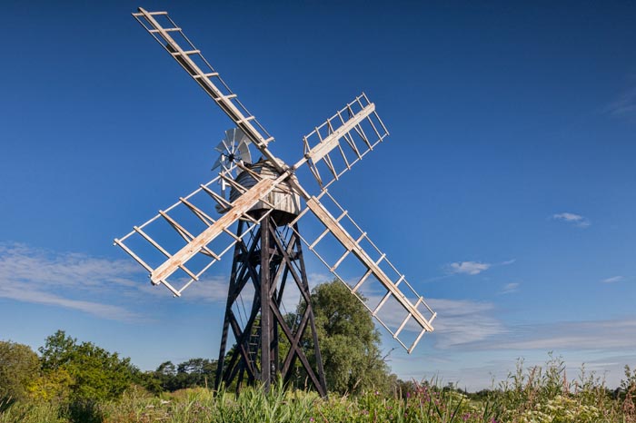 Boardman's Mill, a skeleton windmill or wind pump in the Norfolk Broads, Norfolk, England.