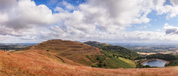 Herefordshire Beacon or British Camp from Millenium Hill in the Malvern Hills, Herefordshire and Worcestershire, England.
