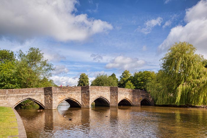 The 13th century, five arched bridge on the River Wye at Bakewell, Derbyshire, England