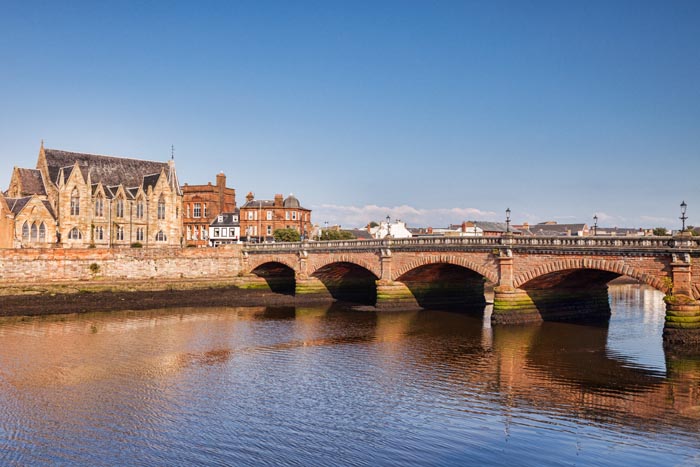 The New Bridge, built 1878, over the River Ayr at Ayr, South Ayrshire, Scotland.