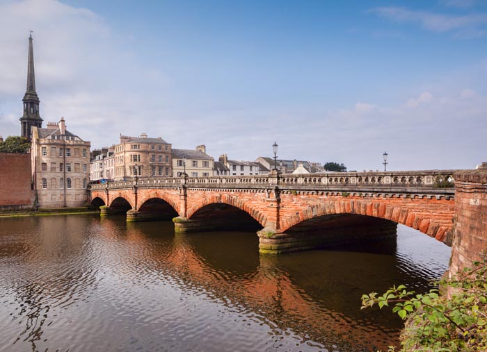 New Bridge, built 1878, and the River Ayr in Ayr, South Ayrshire, Scotland.