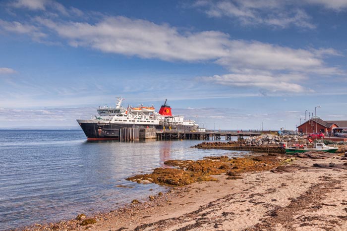 The Calmac car ferry Caledonian Isles moored at Brodick, Arran, North Ayrshire, Scotland.