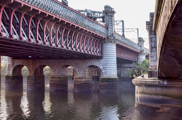 Railway bridge on the River Clyde, Glasgow, Scotland, UK.