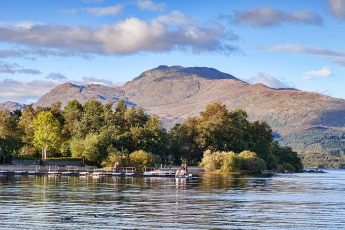 Ben Lomond and Loch Lomond at Luss, Loch Lomond and the Trossachs National Park, Stirling, Scotland, UK.