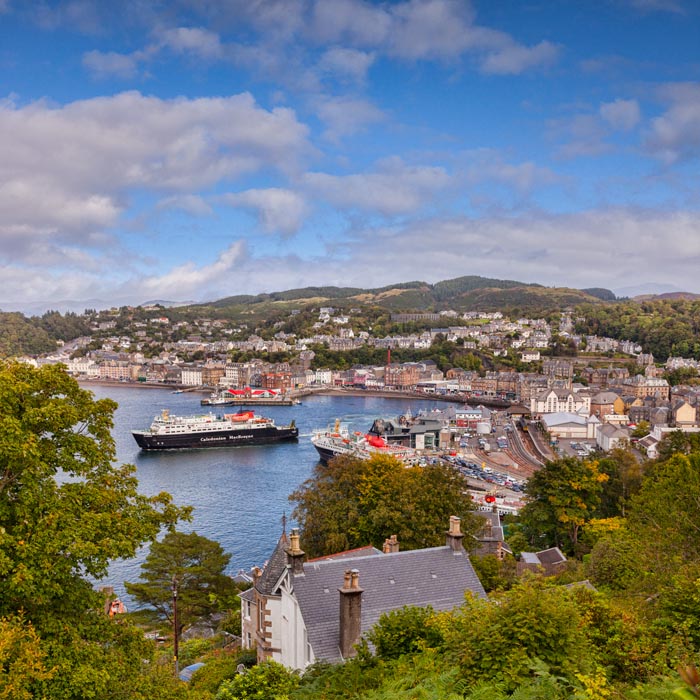 CalMac ferry Clansman leaves Oban harbour, Oban, Argyll and Bute, Scotland, UK.