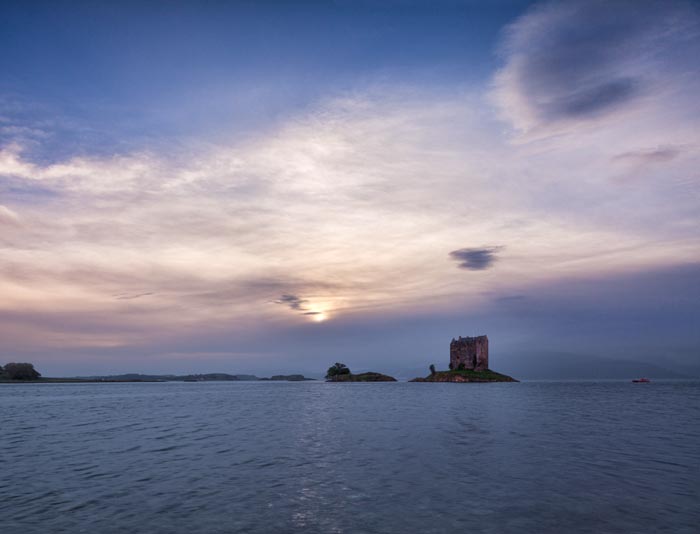 Castle Stalker by moonlight, Argyll and Bute, Scotland, UK.