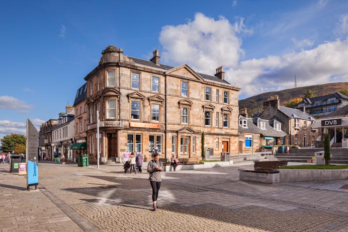 Cameron Square, in the centre of Fort William, Highland Region of Scotland, on a sunny autumn Sunday afternoon.