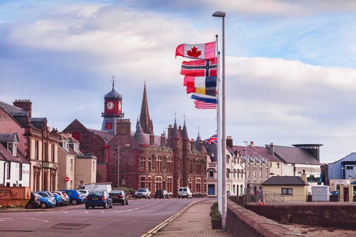 South Beach Street, Stornoway, with the old Council Building, Isle of Lewis, Outer Hebrides, Scotland, UK