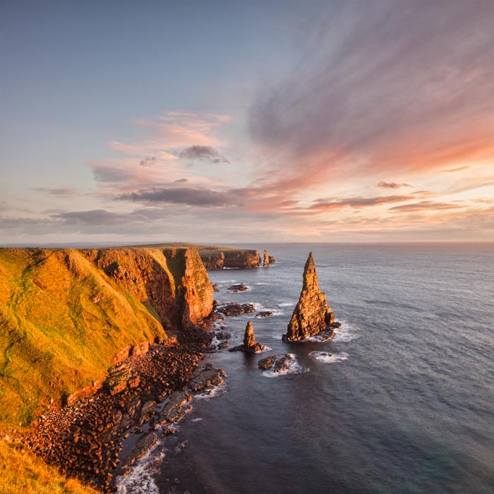 Sunrise at Stacks of Duncansby, Duncansby Head, Caithness, Scotland, UK