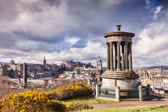 The Stewart Memorial overlooking Edinburgh, from Calton Hill, Edinburgh, Scotland, UK