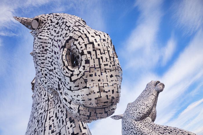 'The Kelpies' by Andy Scott in The Helix Park, Falkirk, Scotland.