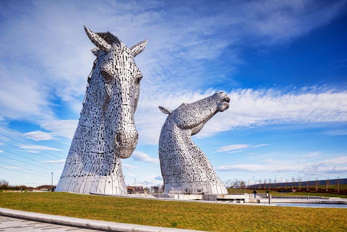 'The Kelpies' by Andy Scott in The Helix Park, Falkirk, Scotland.