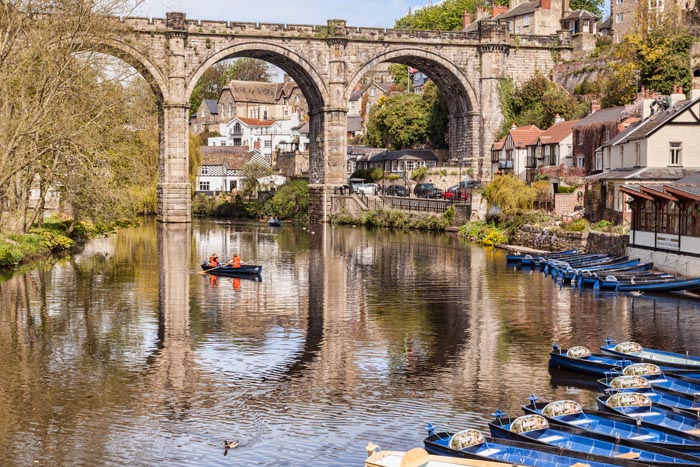 The railway viaduct at Knersborough and the River Nidd, Yorkshire Dales, North Yorkshire, England, UK