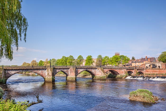 The Old Dee Bridge and the River Dee, Chester, Cheshire, England, UK