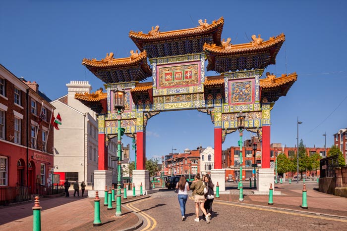 The Chinatown Arch on Nelson Street, Liverpool, Merseyside, England.