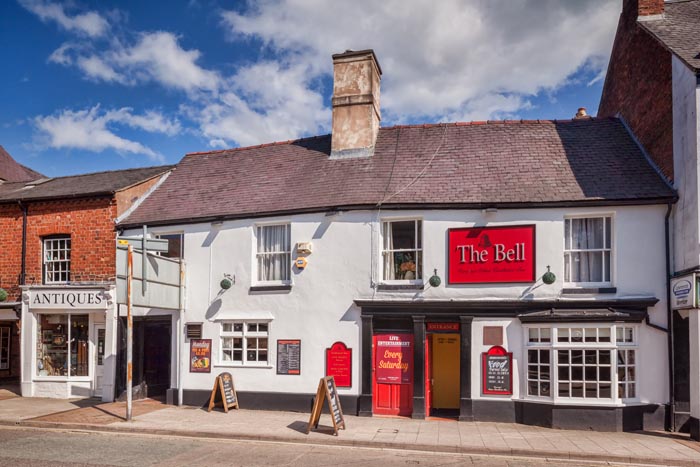 Oswestry is noted as a town with a great many public houses, The Bell is the Oldest established. Shropshire, England, UK