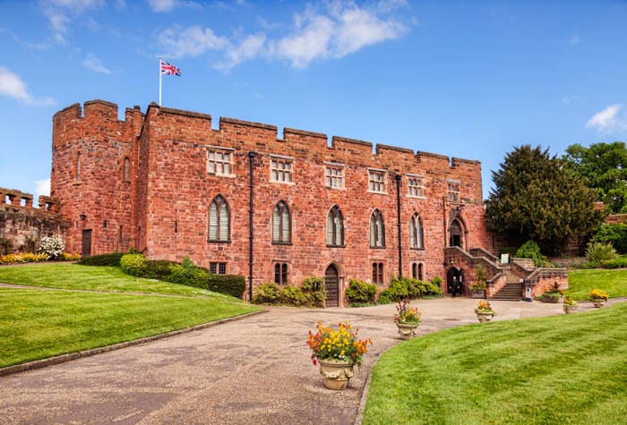 Gardens inside the walls of Shrewsbury Castle, Shropshire, England.