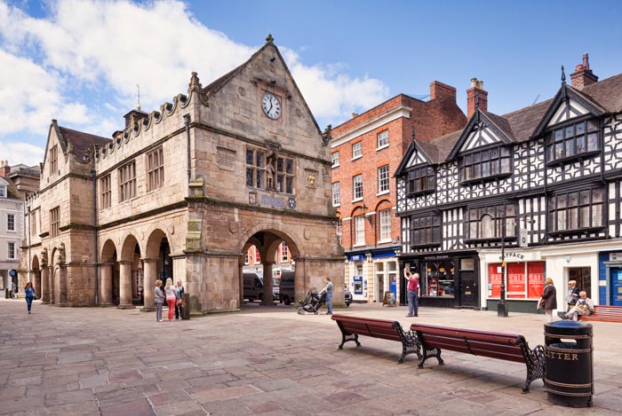 Shrewsbury, the Old Market Hall in the Market Square, Shropshire, England, UK, built in 1596.