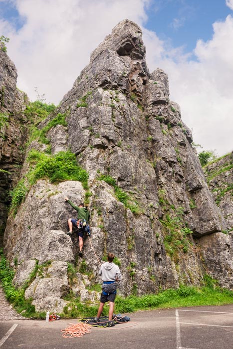 Rock climbing in Cheddar Gorge, Somerest, England, UK