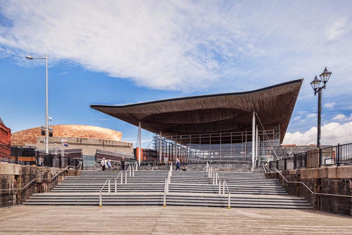 27 June 2016: Cardiff, Wales - The Senedd, the home of the National Assembly for Wales in Cardiff Bay, Wales.