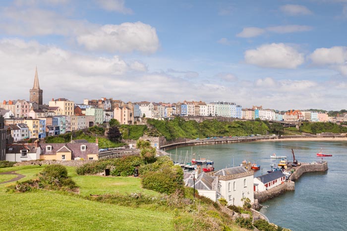 Tenby, Pembrokeshire, Wales, UK, from Castle Hill.