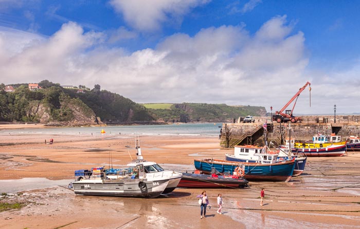 Tenby Harbour at low tide, Pembrokeshire, Wales, UK