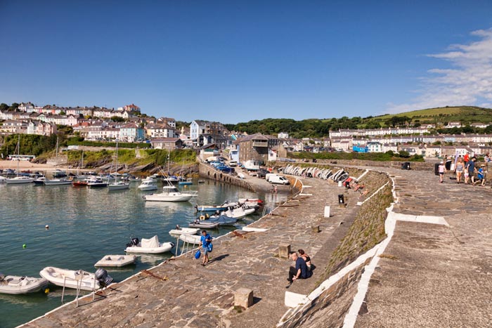 Harbour and sea wall at New Quay, Ceredigion, Wales, UK