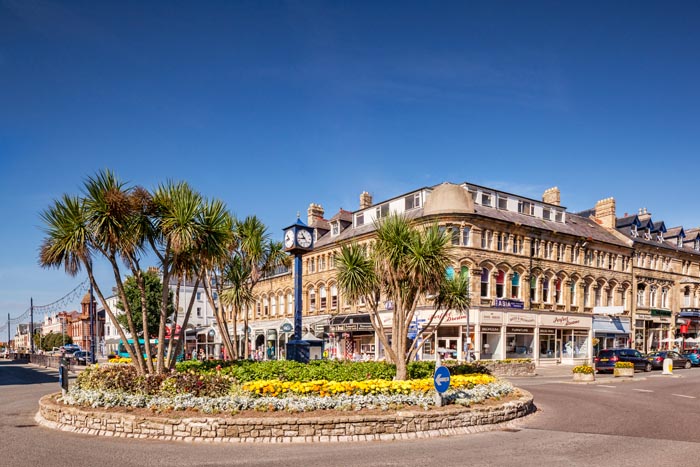 The centre of Llandudno, intersection of  Gloddaeth and Mostyn Streets, Conwy, Wales, UK.