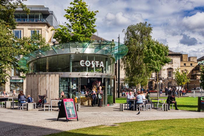 Costa coffee shop in St Andrew Square, Edinburgh, Scotland.